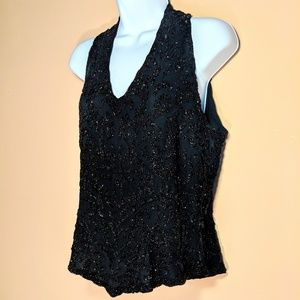 JKARA Beaded V-Neck Top w/Full Zipper in Back